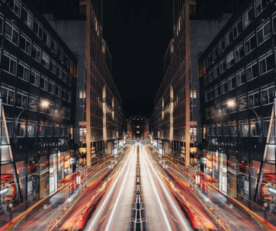 Night long exposure view of the busy York Road at southbank next